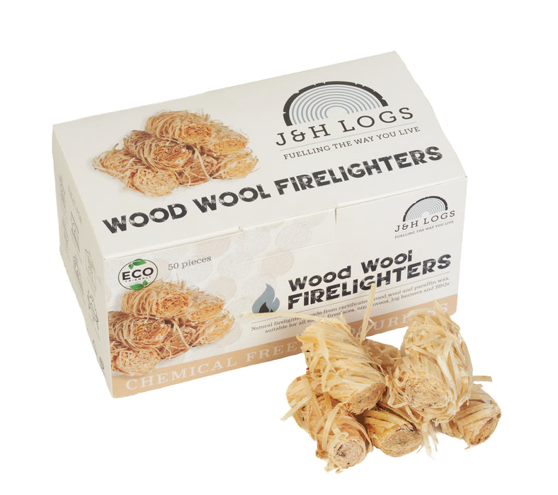 Wood Wool Eco Natural Firelighters Box of 50